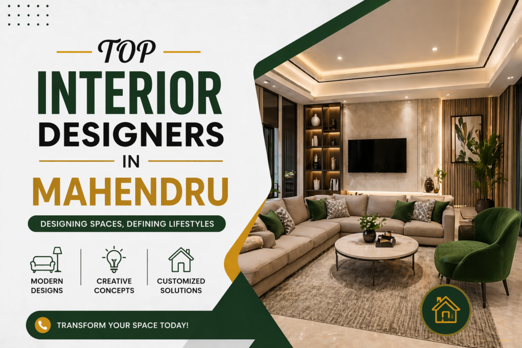 Top interior designers in Mahendru modern living room green theme banner